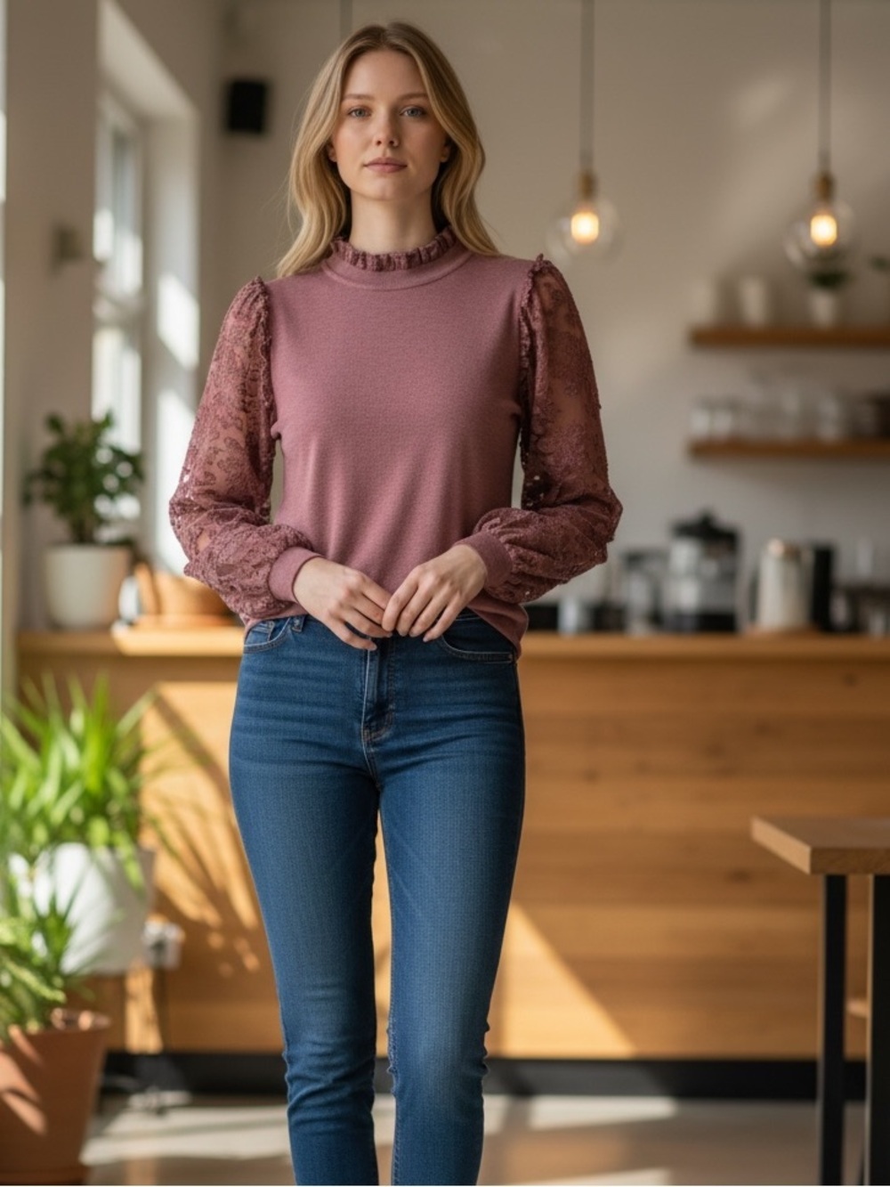 Lace Sleeve Maroon Top